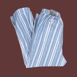 Catherines Womens Blue White Striped Linen Blend Pull-On Pants Size 1X NWT